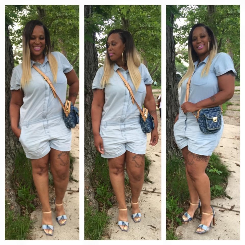 Light blue denim romper